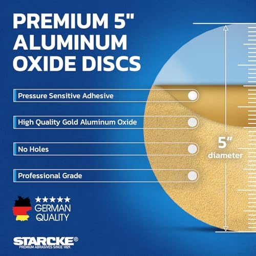 Starcke 5 inch Sanding Discs 80 Grit Sandpaper Discs PSA Adhesive Sandpaper Roll No Hole - Disc Gold Round Sanding Paper, Durable Sand Paper for Wood, Auto Body, Metal, Marine Paint for Smooth Surfaces - Image 3