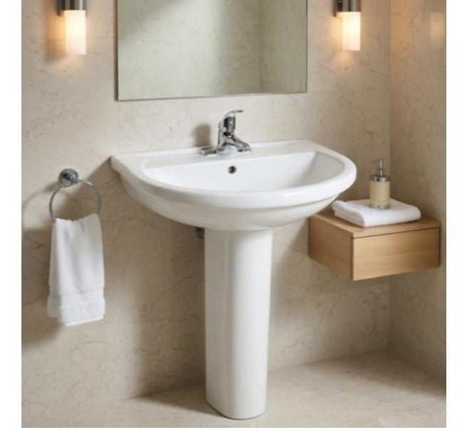 OCEANIC OCE-ZT-4451 Pedestal Wash Basin Glossy White Round Ceramic Floor Mounted Sink - Image 1