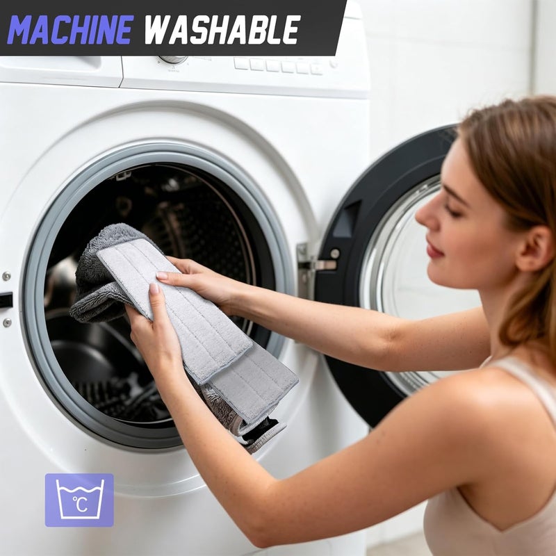 Masthome مجموعات ماسثوم للمساح والدلاء، مجموعات ممسحة مسطحة ودلاء، ممسحة عصر من الألياف الدقيقة مع 6 قطع فوط قابلة لإعادة الاستخدام للاستخدام الرطب والجاف، مساحات أرضية لتنظيف أرضيات الصفائح الخشبية والبلاط الصلب - Image 5