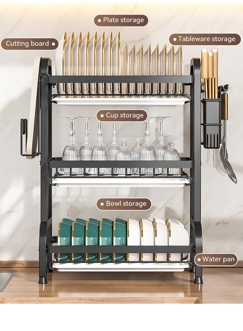 حياة جيدة 3 طوابق أطباق مجفف الملابس مع المنصات ، ورفوف إمدادات المطبخ ، رفوف المطبخ ، أسود - Image 2