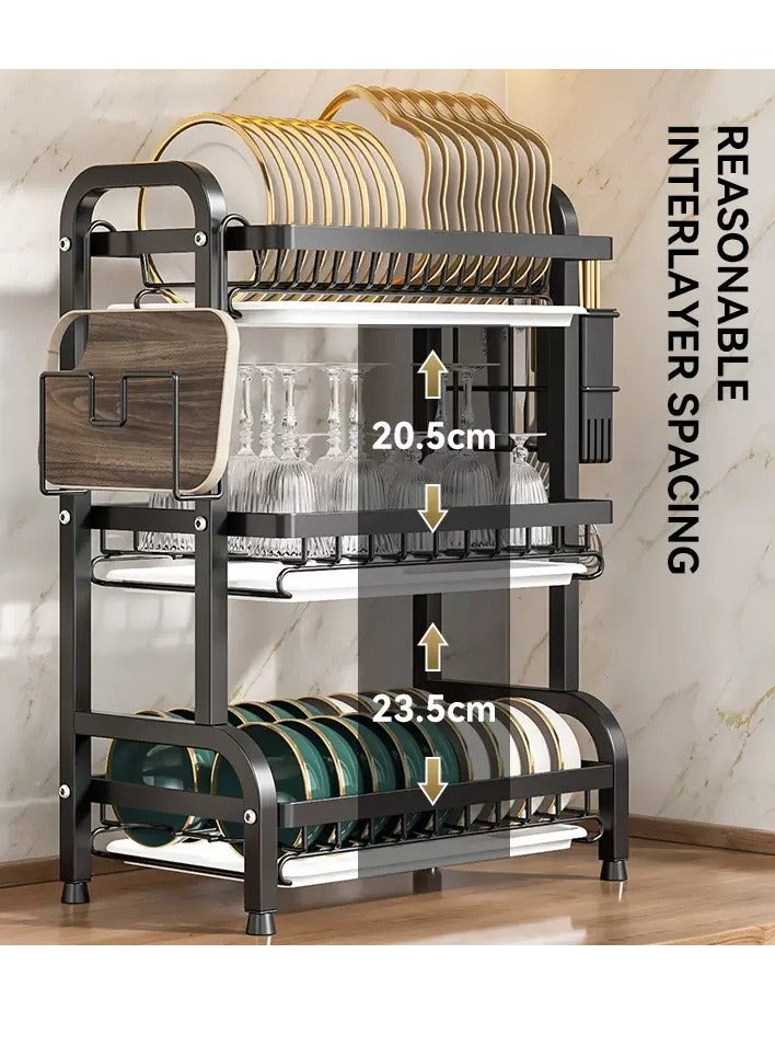 حياة جيدة 3 طوابق أطباق مجفف الملابس مع المنصات ، ورفوف إمدادات المطبخ ، رفوف المطبخ ، أسود - Image 3