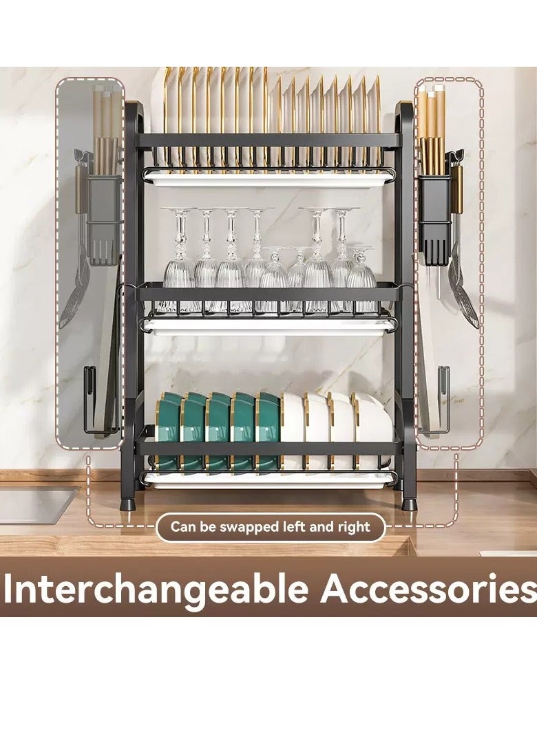 حياة جيدة 3 طوابق أطباق مجفف الملابس مع المنصات ، ورفوف إمدادات المطبخ ، رفوف المطبخ ، أسود - Image 4