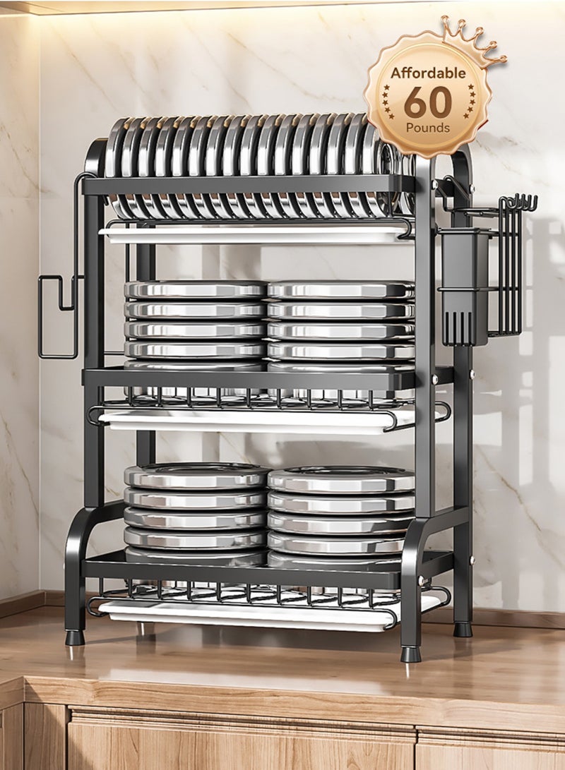 حياة جيدة 3 طوابق أطباق مجفف الملابس مع المنصات ، ورفوف إمدادات المطبخ ، رفوف المطبخ ، أسود - Image 5