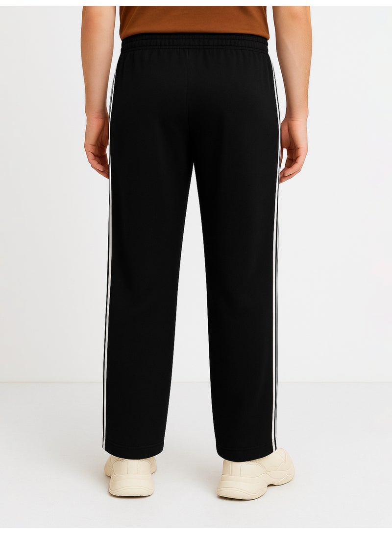 Maniac Mens Curved Stripe Black and White Cotton Baggy Fit Trackpant - Image 3