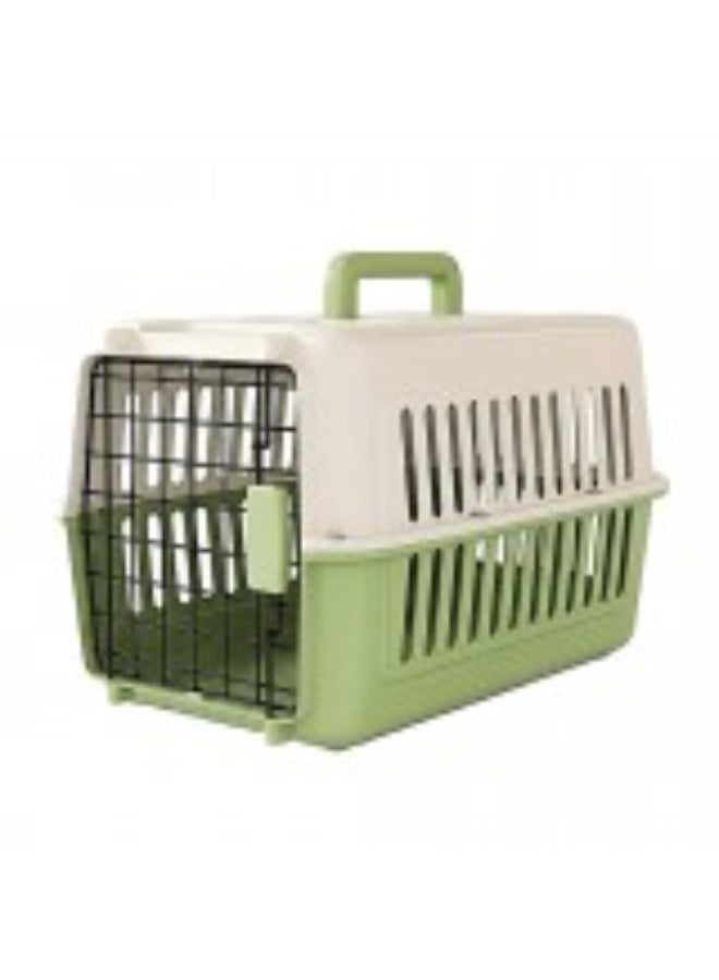 CozyPaws Cozy Paws Premium Plastic Pet Carrier – Green with Beige Top, Secure Metal Door Travel Crate for Small Pets – 44 x 31 x 27 cm, Durable Ventilated Lightweight Portable Carrier - Image 1