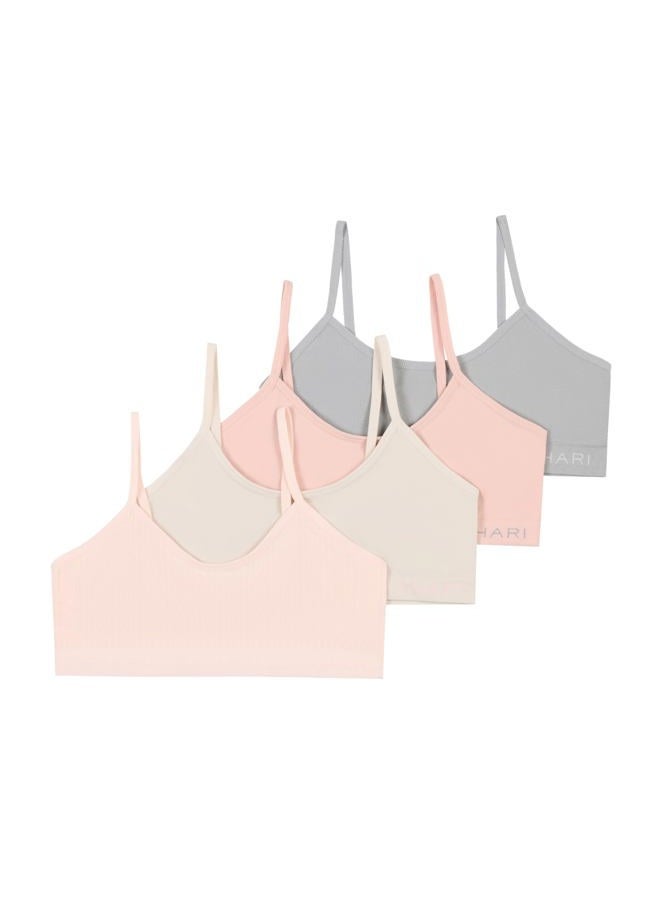 Tahari Girls' 4-Pack Seamless Bralette Set, Gray, Stone, Rose, Peach Blush, S - Image 1