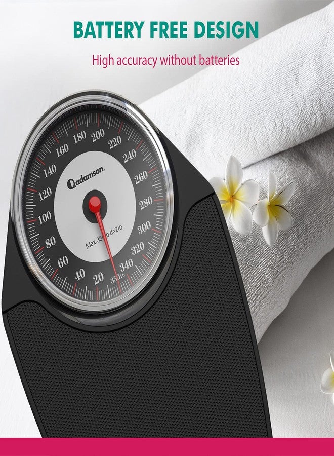 Adamson A24 Scales for Body Weight - Up to 350 LB - New - Anti-Skid Rubber Surface Extra Large Numbers - High Precision Bathroom Scale Analog - Durable with 20-Year Assurance - Black - Image 5