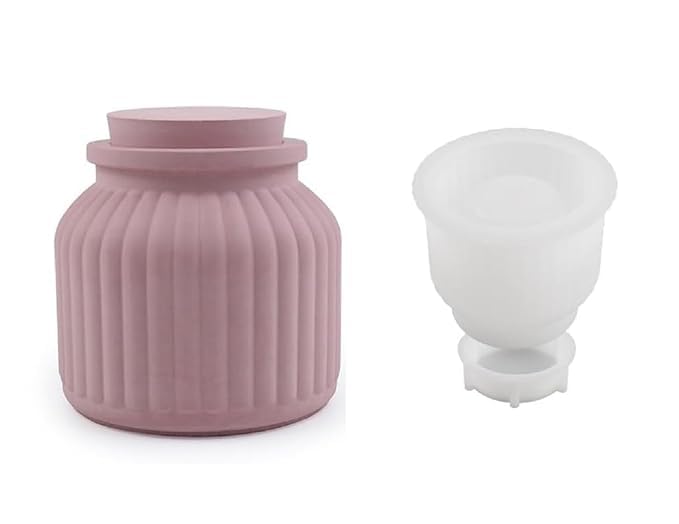 Keshav Creations Keshav Creations Storage Box Resin Molds I Concrete Round Stripe Silicone Casting Mould with Lid I for DIY Handmade Candles Necklace Earring Art Crafts Jewelry Ring Trinket Container Flower Pot  - Image 1