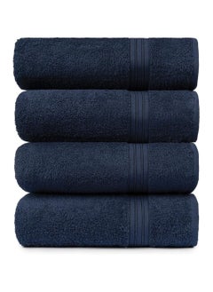 TOWELS, Set of 04 Pcs Value Pack Regular Usage Towels 80x140 cm Approximate, 450 GSM Premium Terry Cotton Highly, Absorbent, Beach Towel Large and Gym Towels, Shower and Home (NAVY)