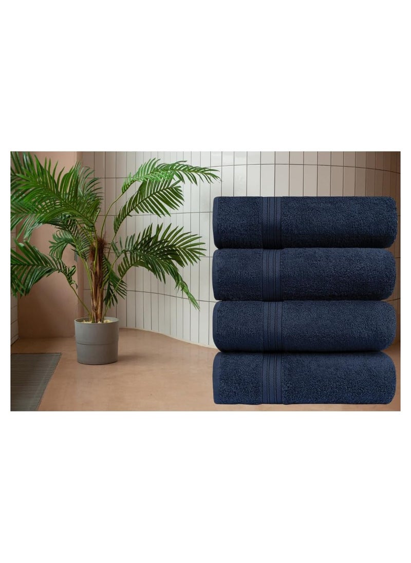 Generic - TOWELS, Set of 04 Pcs Value Pack Regular Usage Towels 80x140 cm Approximate, 450 GSM Premium Terry Cotton Highly, Absorbent, Beach Towel Large and Gym Towels, Shower and Home (NAVY) - Image 1