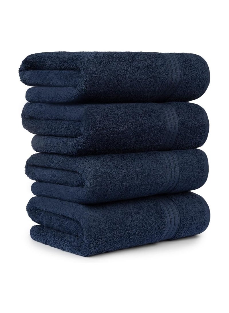 Generic - TOWELS, Set of 04 Pcs Value Pack Regular Usage Towels 80x140 cm Approximate, 450 GSM Premium Terry Cotton Highly, Absorbent, Beach Towel Large and Gym Towels, Shower and Home (NAVY) - Image 1