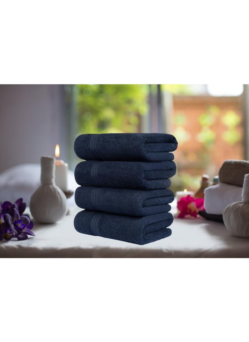 Generic - TOWELS, Set of 04 Pcs Value Pack Regular Usage Towels 80x140 cm Approximate, 450 GSM Premium Terry Cotton Highly, Absorbent, Beach Towel Large and Gym Towels, Shower and Home (NAVY) - Image 1