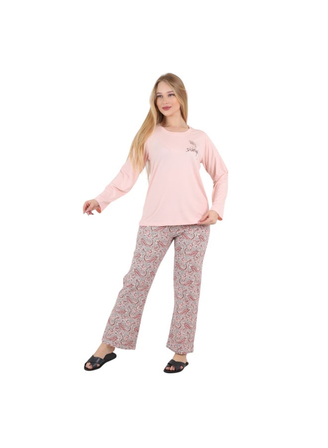 ZECOTEX Women's Cotton Pajama Set - Long Sleeve Top & Paisley Pants - M-3XL - Image 1