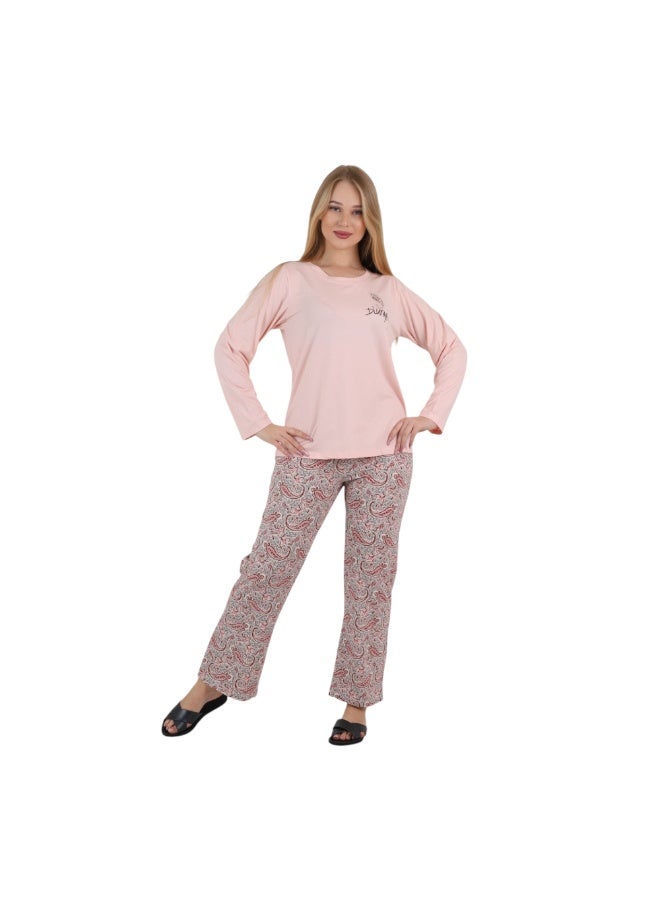 ZECOTEX Women's Cotton Pajama Set - Long Sleeve Top & Paisley Pants - M-3XL - Image 3