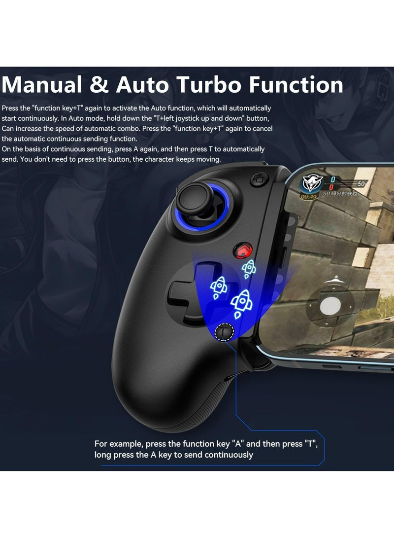 Mobile Cloud Gaming Controller for iPhone 16/15/14, iPad, Android, PC, Switch, PS3/PS4, Gamepad Joystick with Turbo, Hall Effect Trigger, 6-Axis Gyro Sensor, Streaming for PS4/Xbox/PC - Black - Image 4