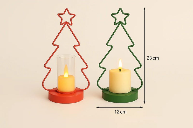 CORALTREE CORAL TREE Set of 2 LED Christmas Tree Candle Holders – Red & Green Festive Lights - Image 3