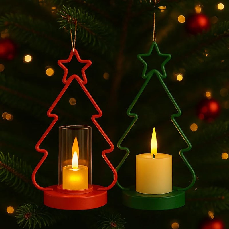 CORALTREE CORAL TREE Set of 2 LED Christmas Tree Candle Holders – Red & Green Festive Lights - Image 4