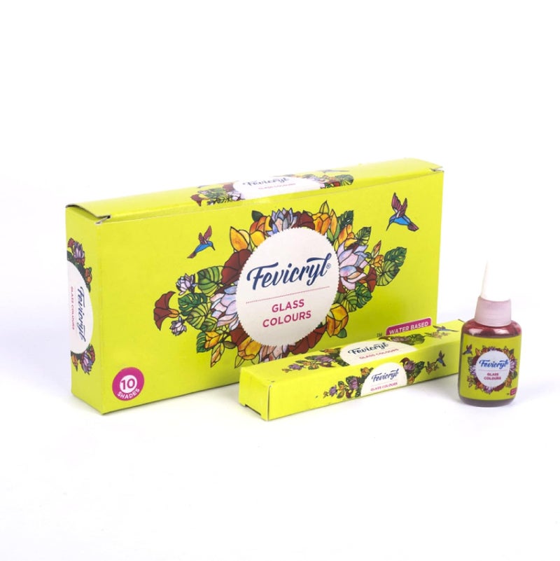 Pidilite Fevicryl Water Based Glass Colours 10 Assorted (115ml) - Image 1