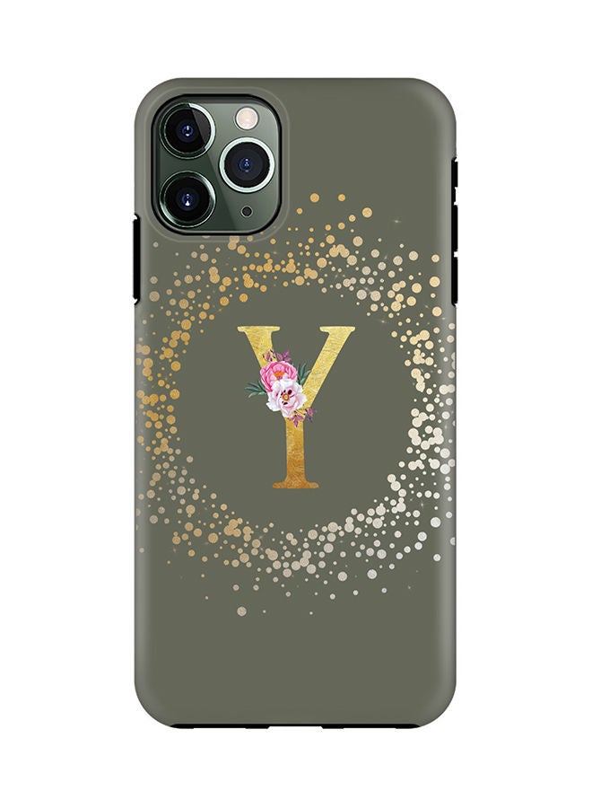 Stylizedd Monogram Tough Series for Apple iPhone 11 Pro Custom Initials Floral Pattern Tough Pro Dual Layer hybrid PC inner TPU protection Alphabet- Y (Olive Green) - Image 1