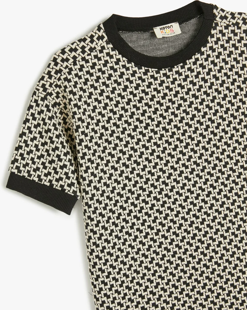 كوتون Cotton Knitted Jacquard Short Sleeve Crew Neck Sweatshirt