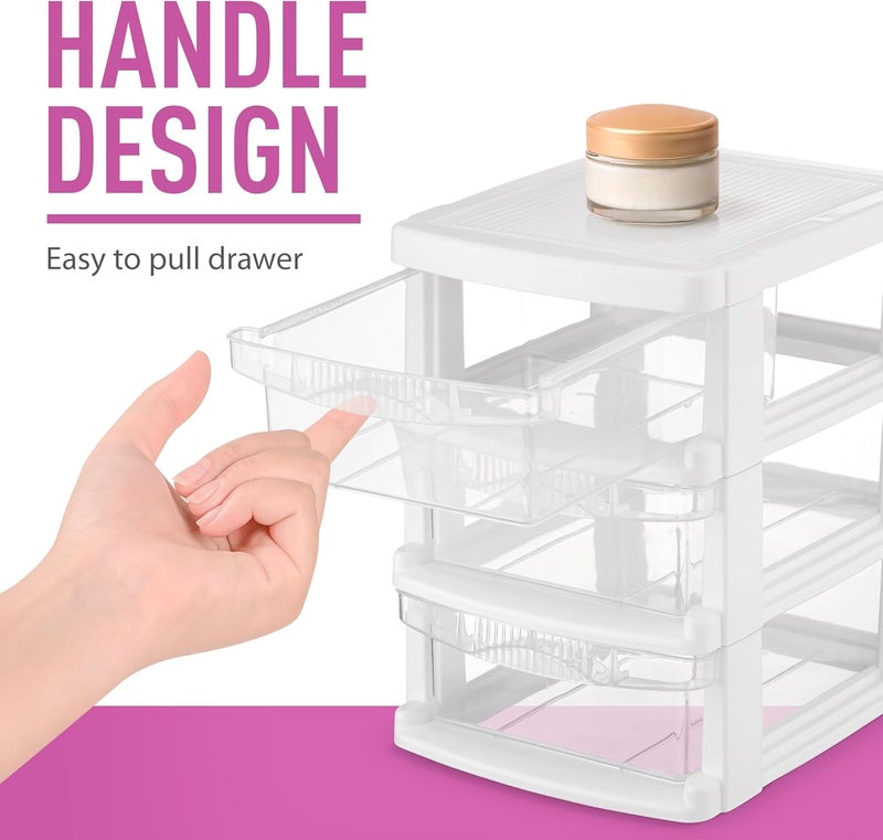 Tribello 3 Drawer Plastic Storage, Mini Drawer Unit, White Frame With Clear Drawers for Craft Storage - 8.5"L X 7"W X10"H Inches - (1 Pack) - Image 4