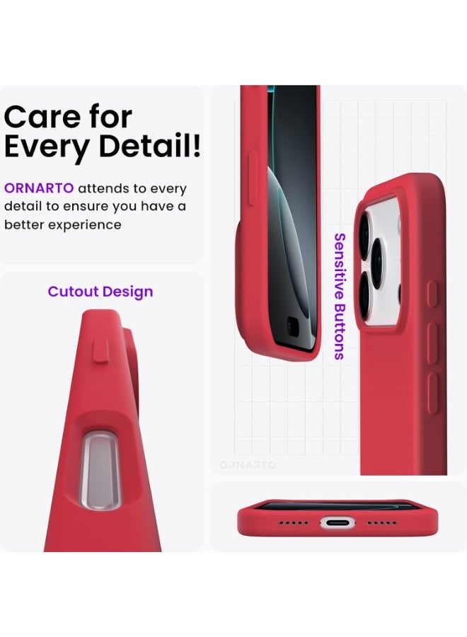 ACLIX Silicone Case Compatible with iPhone 17 Pro, Slim Liquid Silicone Phone Case with Layers of Soft Rubber Shockproof Bumper with TPU Lining | Red - Image 4