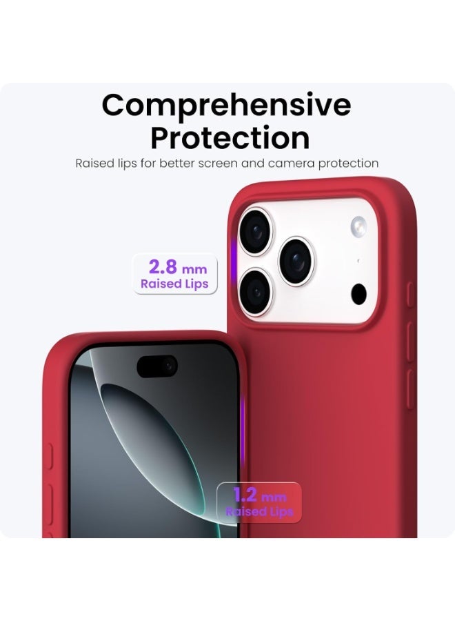ACLIX Silicone Case Compatible with iPhone 17 Pro, Slim Liquid Silicone Phone Case with Layers of Soft Rubber Shockproof Bumper with TPU Lining | Red - Image 4
