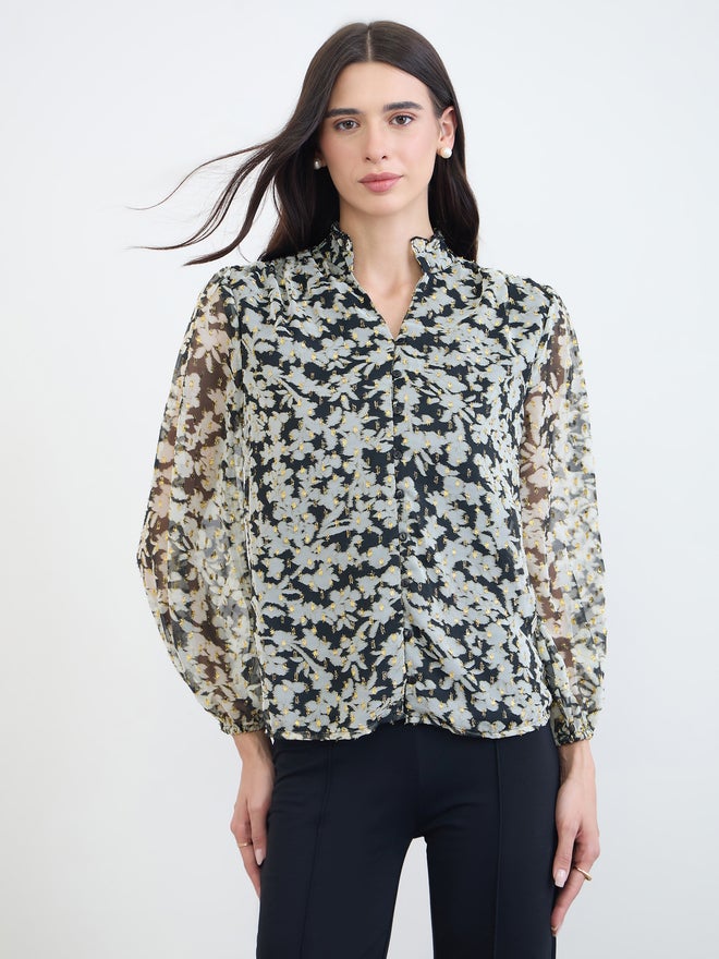 Styli Black Floral Print Sheer Blouse - Image 3