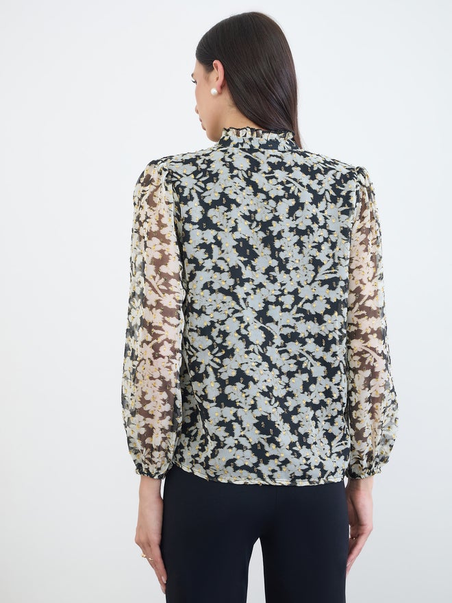 Styli Black Floral Print Sheer Blouse - Image 5