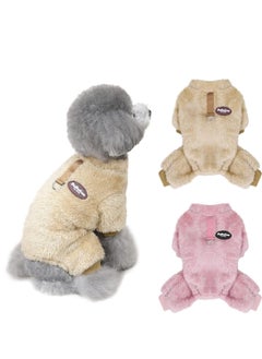 SYOSI Dog Hoodie, Winter Pajamas Warm Fuzzy Puppy 4 Leg Clothes for Chihuahua Onesies Jumpsuit Clothing for Pet Dogs 2 Pack Soft for Cold Weather Pink  Brown, Medium  - Image 1