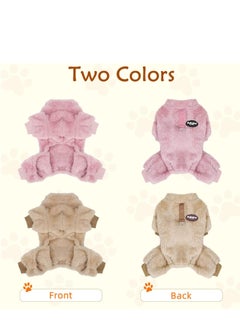 SYOSI Dog Hoodie, Winter Pajamas Warm Fuzzy Puppy 4 Leg Clothes for Chihuahua Onesies Jumpsuit Clothing for Pet Dogs 2 Pack Soft for Cold Weather Pink  Brown, Medium  - Image 4