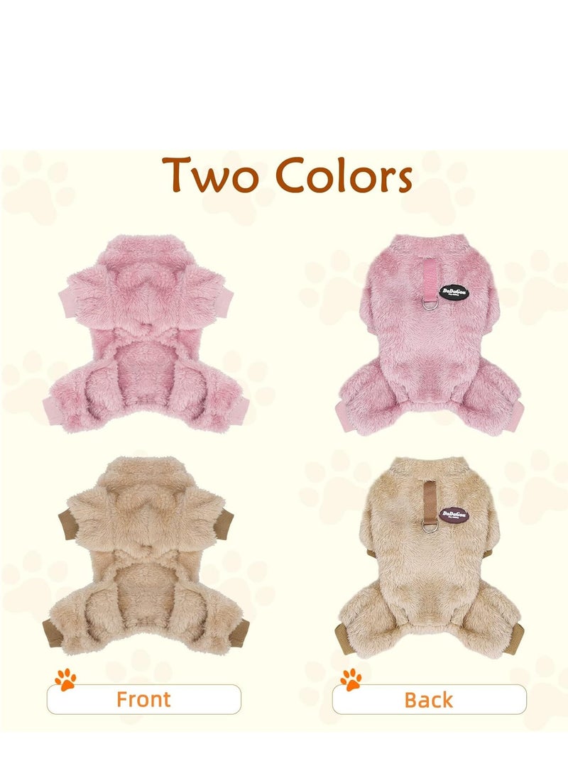 SYOSI - Dog Hoodie, Winter Pajamas Warm Fuzzy Puppy 4 Leg Clothes for Chihuahua Onesies Jumpsuit Clothing for Pet Dogs 2 Pack Soft for Cold Weather Pink  Brown, Medium - Image 1