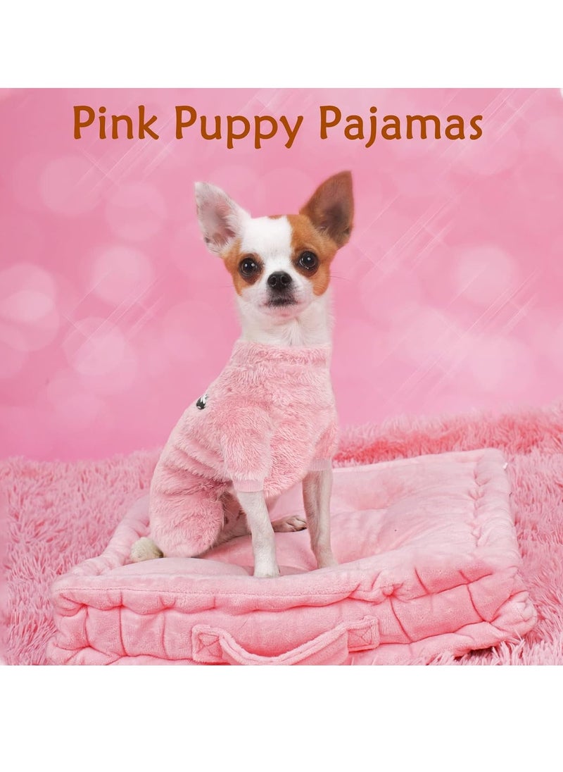 SYOSI - Dog Hoodie, Winter Pajamas Warm Fuzzy Puppy 4 Leg Clothes for Chihuahua Onesies Jumpsuit Clothing for Pet Dogs 2 Pack Soft for Cold Weather Pink  Brown, Medium - Image 1
