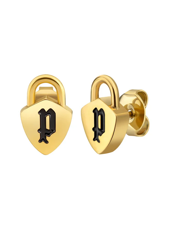 بوليس Cambria Gold Plated Padlock Charm Earring with P Logo for Women's