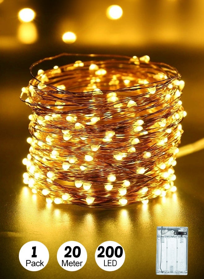 Tersely Fairy Christmas Diwali Ramadan Lights Battery Operated,20M/66ft/200 LED Warm White String Light, Waterproof Battery Case, Indoor Outdoor Lights for Xmas Tree Wedding,Party Events Garden Spring Decoration - Image 1