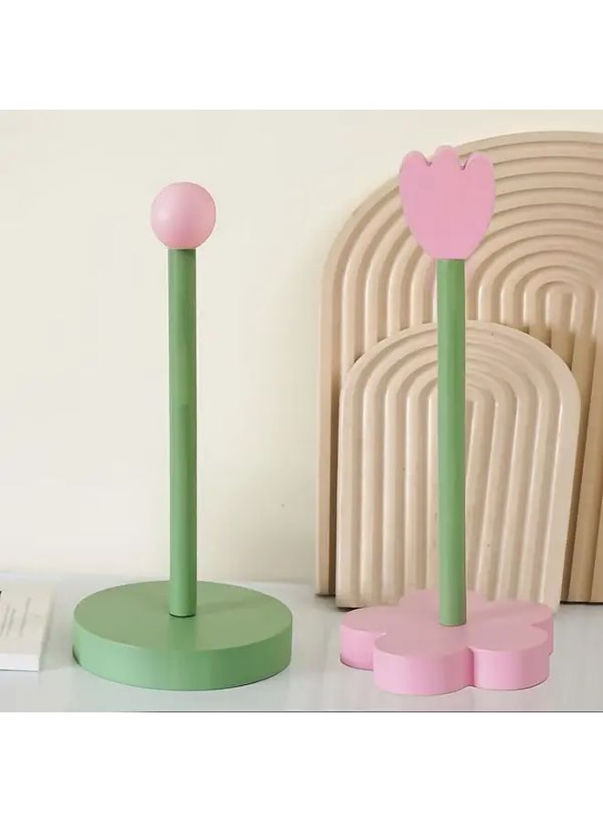 Wooden Tissue Holder With Floral Design And Heart Cutouts Pastel Pink Mint Green Ball Style - Image 2