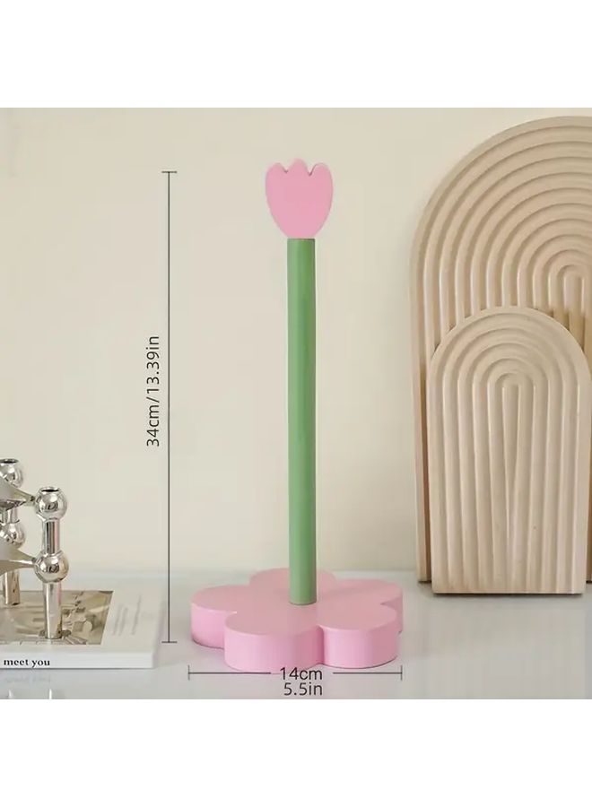 Wooden Tissue Holder With Floral Design And Heart Cutouts Pastel Pink Mint Green Ball Style - Image 4
