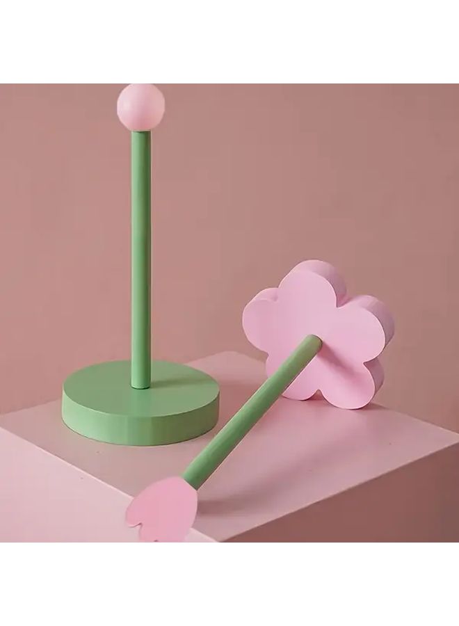 Wooden Tissue Holder With Floral Design And Heart Cutouts Pastel Pink Mint Green Ball Style - Image 5