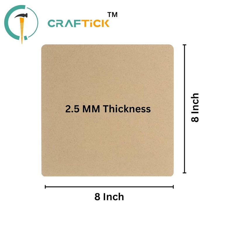 CRAFTICK Plain Square MDF 8-Inch DIY Base for Art & Craft | Set of 8 | Thickness 2.8MM | Premium Unpainted Wooden Square for Painting, Wall Decor, Lippan Art (8 Inch) - Image 2
