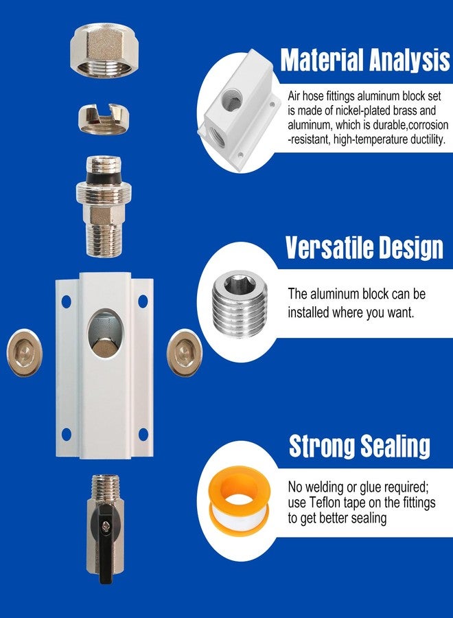 FACFUEL 3/4'' Compressed Air Outlet Kit, Shop Air Line Kit Includes Air Compressor Manifold and 1/2'' NPT Straight Fitting, Air Compressor Accessories Kit for Compressed Air Piping System - Image 4