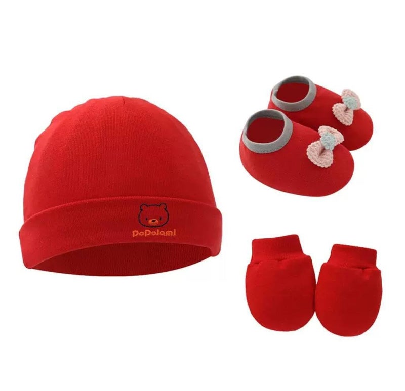 DCELLA Infant Baby Cap, Socks and Gloves Set, Warm Elasticity Knit Winter Ski Cuffed Plain Hats, Socks and Gloves - Image 2