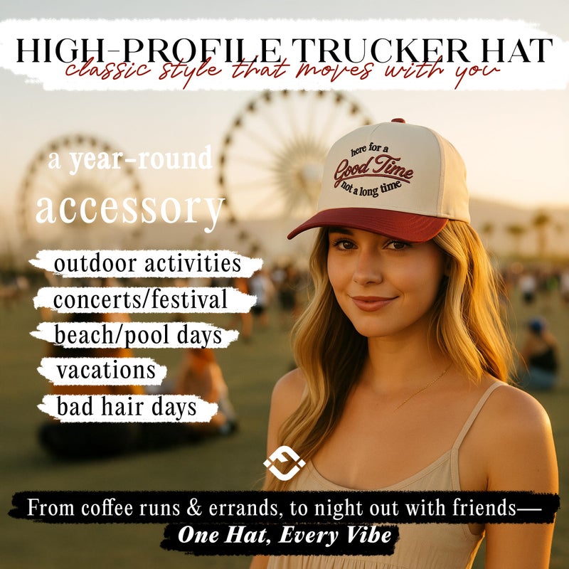 Funky Junque Two Tone Vintage Snapback Hat - Here for a Good Time Not a Long Time - Burgundy/Beige - Image 2