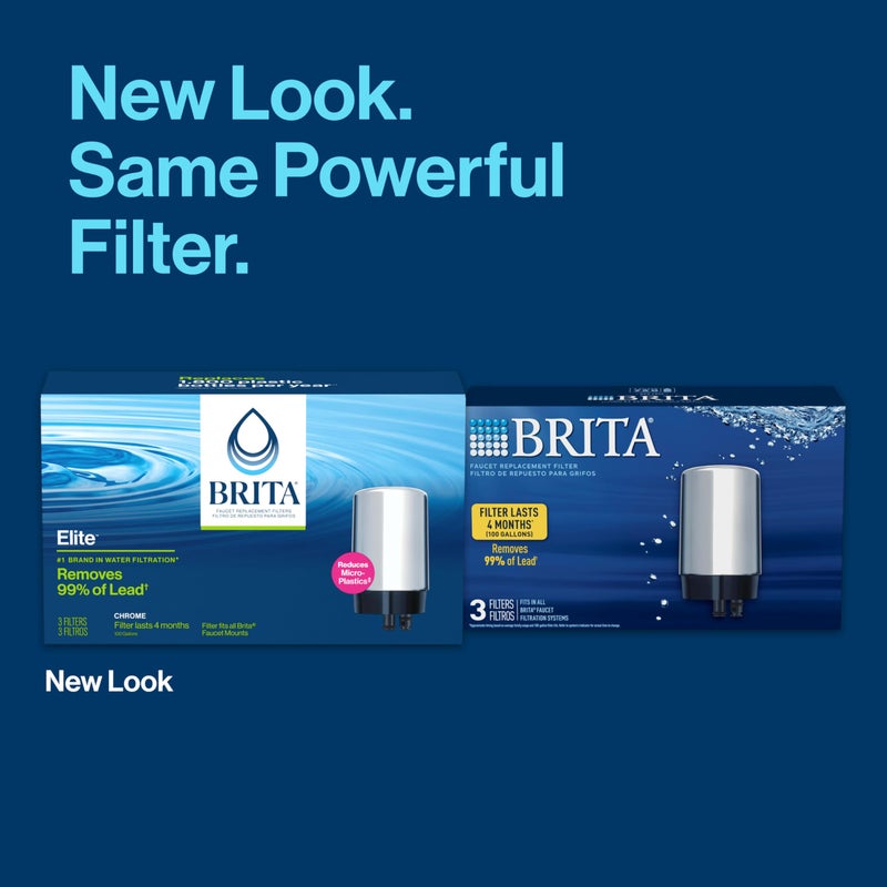 BRITA فلتر مياه بديل من بريتا لتركيب على الصنبور، يزيل 99% من الرصاص، نظام تصفية الحوض، كروم، 3 قطع - Image 2
