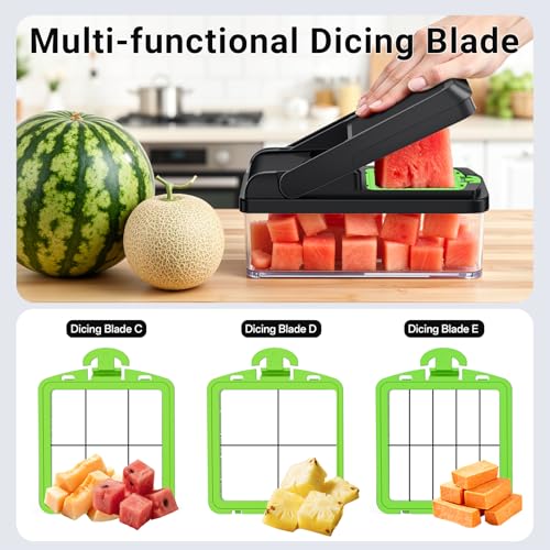 SpaceHacks 15-in-1 Vegetable Chopper, Kitchen Gadgets with 10 Blades, Veggie, Food, Onion Chopper, Cucumber Slicer, Versatile Mandoline, Includes Egg Separator & Finger Guard, Green - Image 4