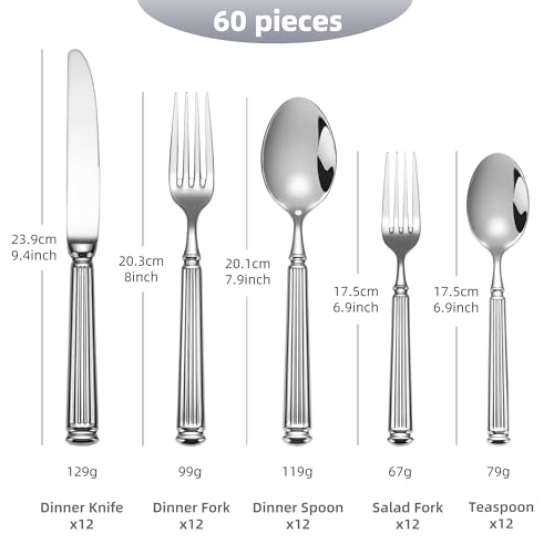 SuperCook 60-Piece 18/10 Heavy Duty Flatware Set for 12, High End Thick Handle Silverware Set, Luxury Forged Design, Dishwasher Safe - Image 2