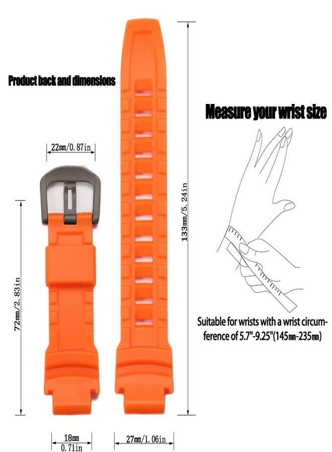 MCXGL Silicone Watchband Compatible with Casio PRG 250 260 500 550 PRW 2500 3500 5000 Men's Watch Strap 18mm Waterproof Replacement Rubber Bracelet (Orange black buckle) - Image 2
