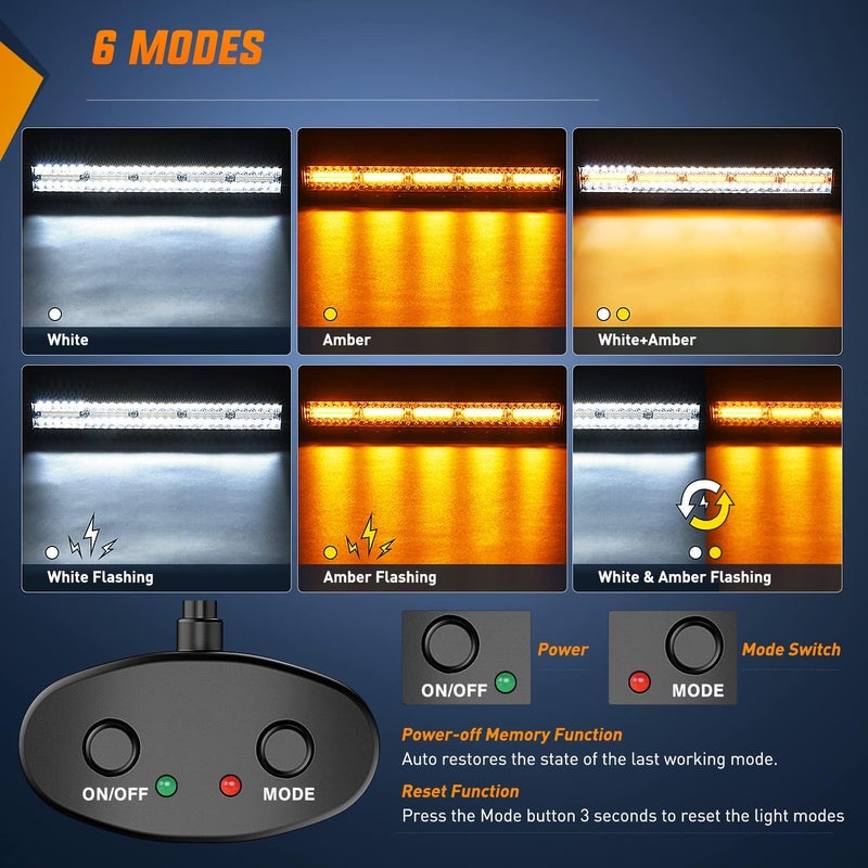 Nilight 22Inch 480W LED Light Bar Spot Flood Amber White Strobe 6 Modes Memory Function Reset Function Off-Road Truck Car ATV SUV Cabin Boat with 16AWG Wiring Harness Kit-1 Lead, 2 Years Warrant - Image 3