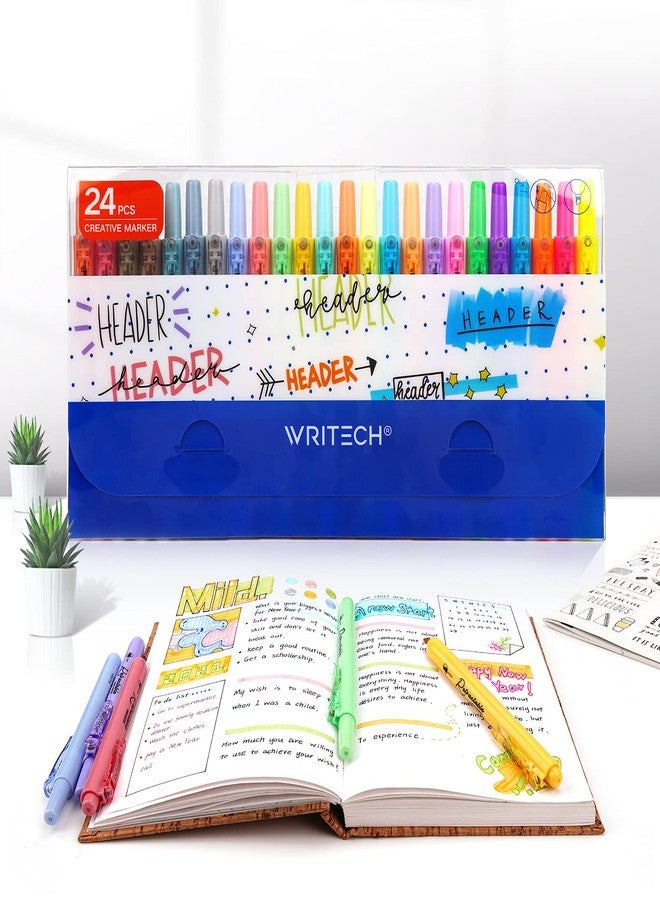 WRITECH أقلام تحديد قابلة للسحب من WRITECH بألوان متنوعة: أقلام تحديد ذات رأس مشطوف، حبر متعدد الألوان، لا يسيل ولا يلطخ، مثالية لتظليل وتدوين الملاحظات (24 لونًا: ألوان هادئة + ألوان عتيقة + ألوان نيون + ألوان باستيل). - Image 5