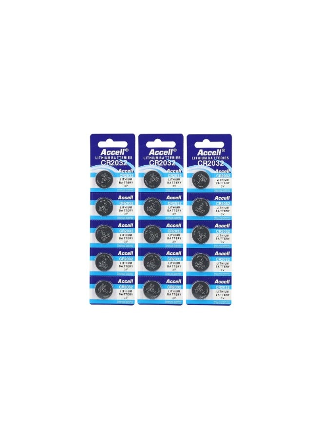 Accell - 15 Piece Accell CR2032 Lithium Coin Cell Battery 3V - Image 1