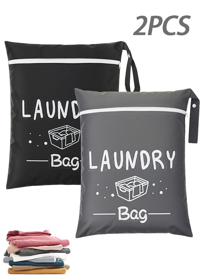 2 Pcs Portable Large Travel Laundry Bag with Zipper, Black & Gray Laundry Bags for Home, Travel, Holiday, Camping, Caravan & Dormitory - Image 1
